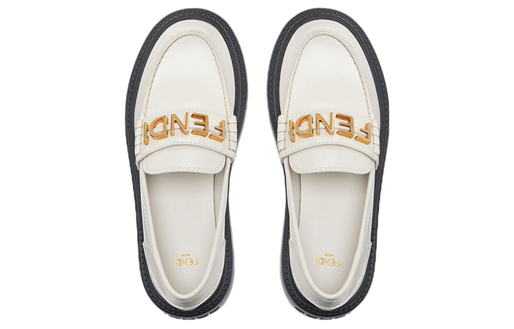 FENDI Fendigraphy Leather Slip on Platform Shoes Women's White