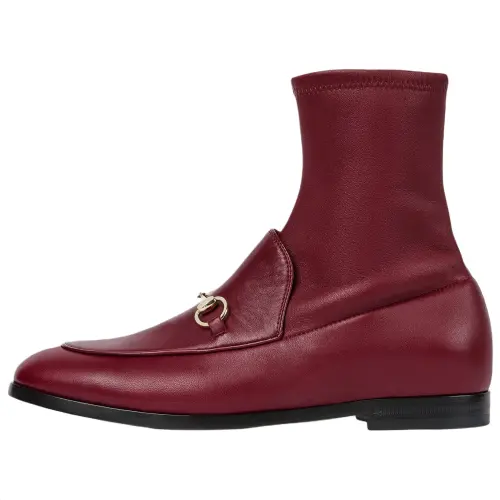 GUCCI Jordaan Leather Ankle Boots Women's Red