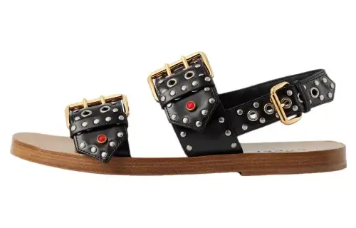 GUCCI Studded Embellished Leather Sandals Black