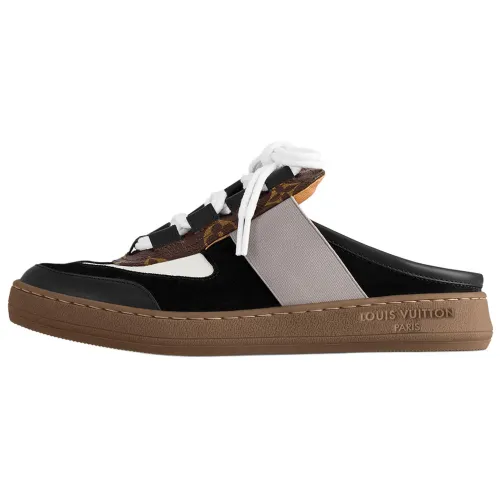 LOUIS VUITTON Lous Flat Odor Resistant Slide Slippers Women's Black Gray Brown