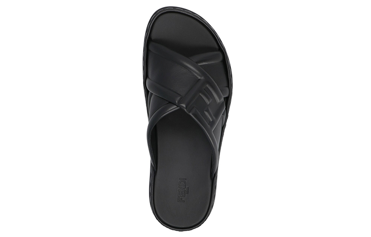 FENDI Crossover Band Sandal Black Embossed Macro Ff Motif