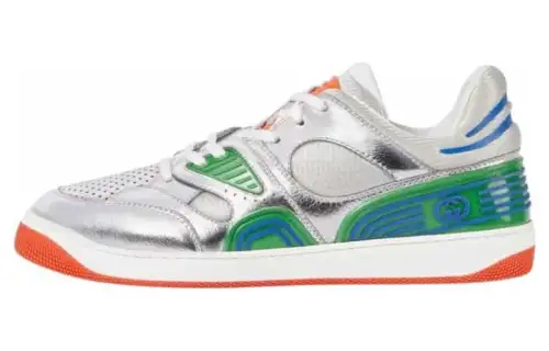 GUCCI Basket Good Game Leather Stylish Skateboarding Shoes Men's Silver