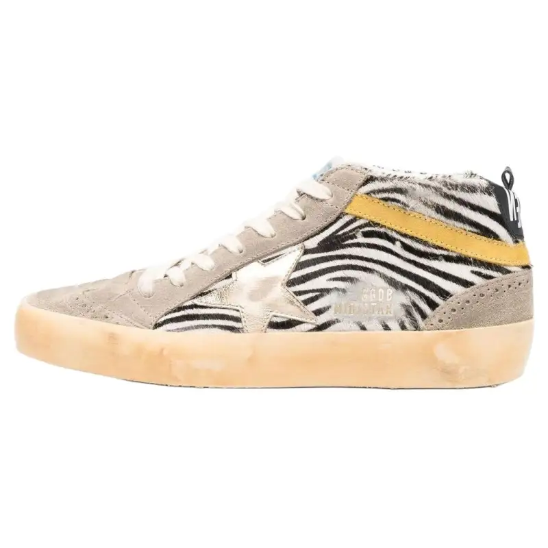 Golden Goose Mid Star Leather Mid top Skateboard Shoes Women's Black White Distressed