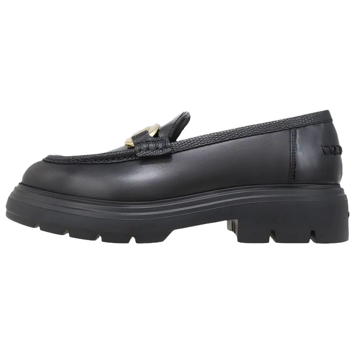 FERRAGAMO Gancini Patent Leather Calfskin Loafers Women's Black