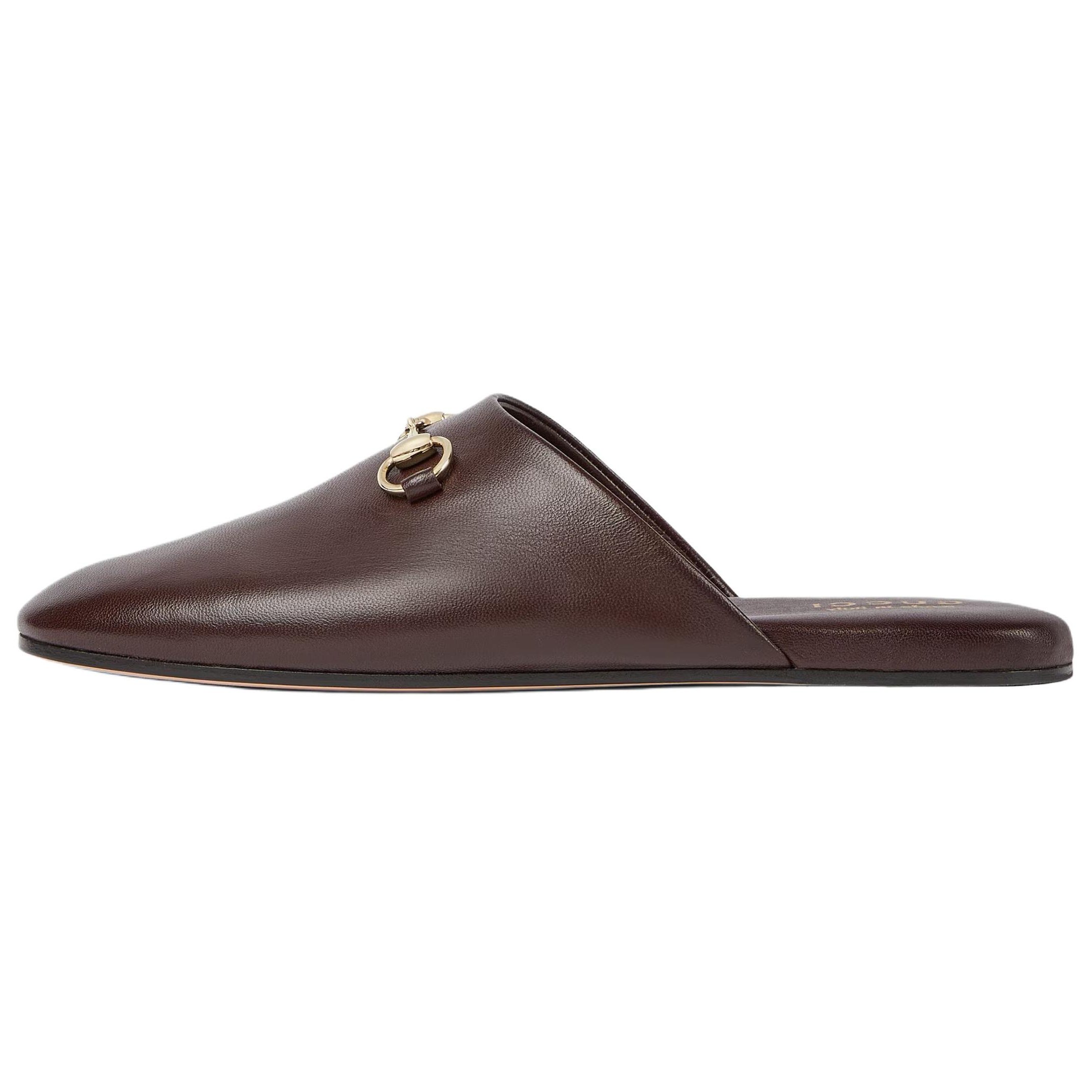 GUCCI Horsebit Closed Toe Slippers Women's Brown