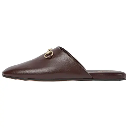 GUCCI Horsebit Closed Toe Slippers Women's Brown