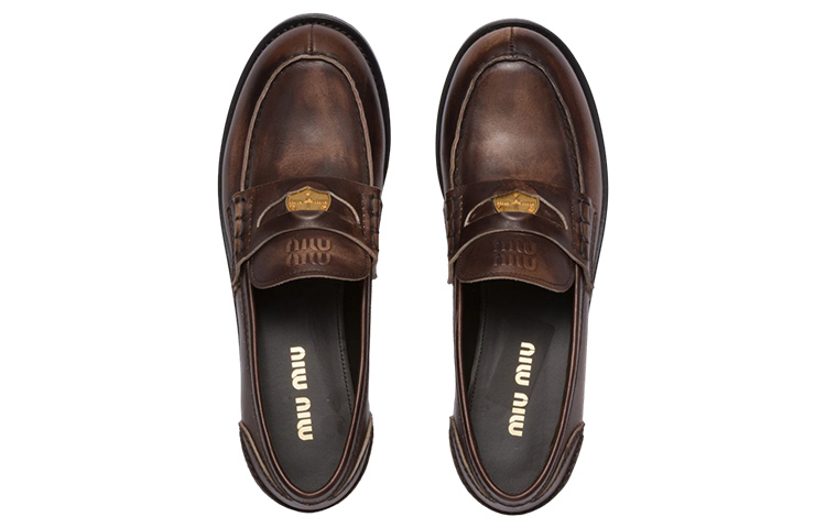 MIU MIU Penny Leather Loafers Women's Ebony