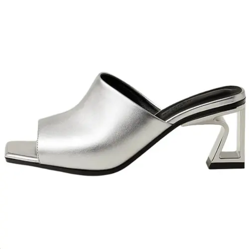 HERMES Slide Slippers 6cm Women's Silver