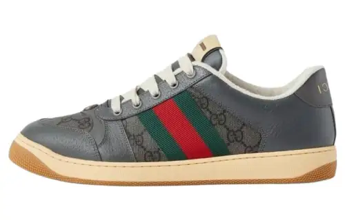 GUCCI Screener Distressed Shoes Canvas Stylish Skateboarding Shoes Men's Gray