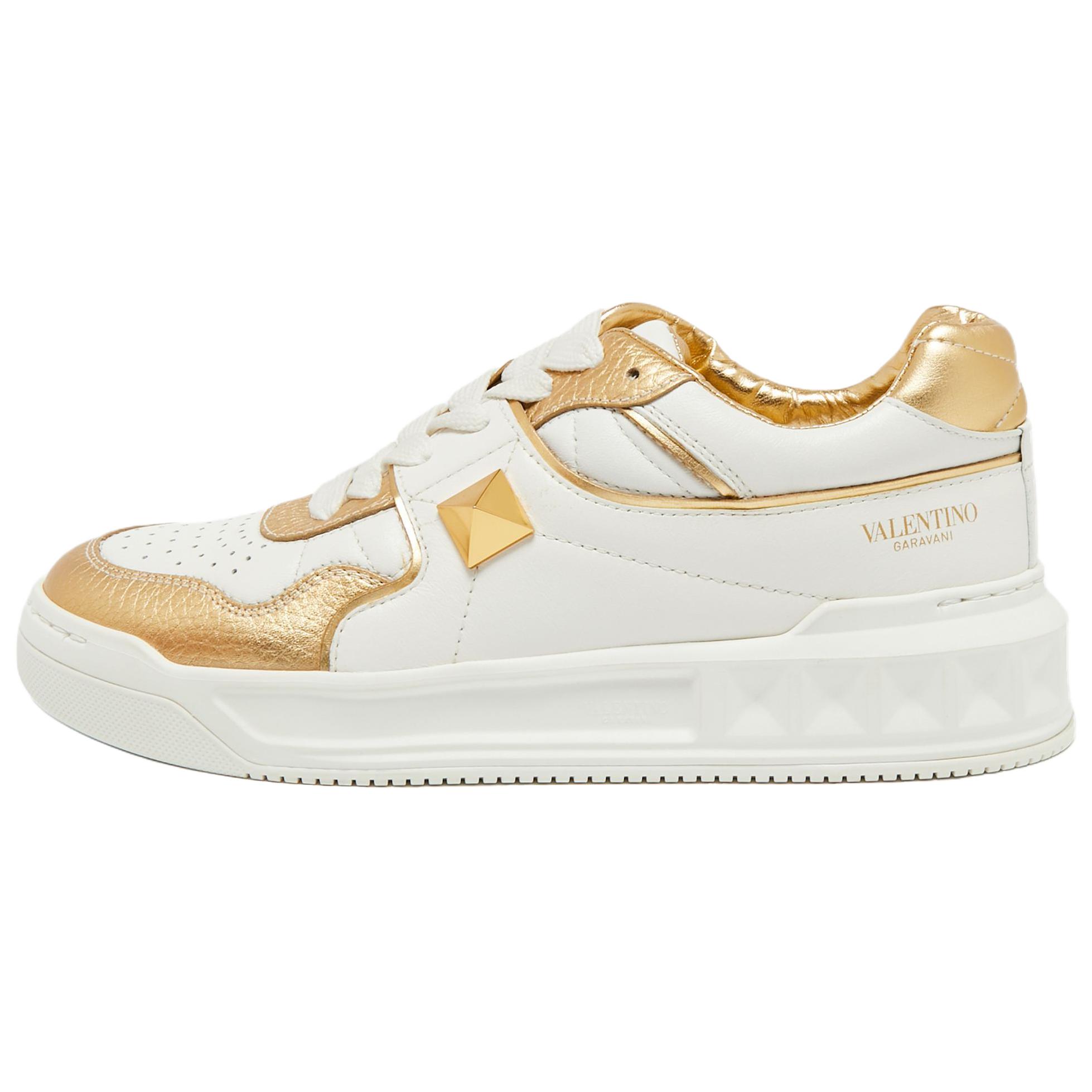 Valentino Valentino GARAVANI soft lambskin and metallic grain low-top sneakers women's white