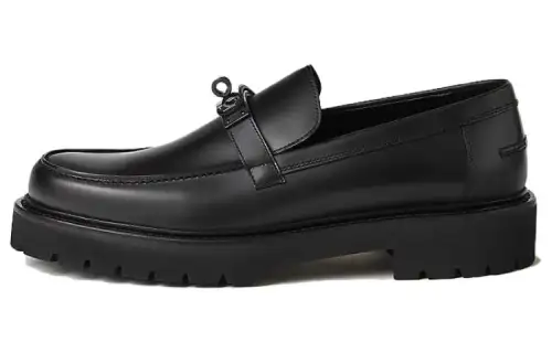 HERMES Icone Comfortable Round Toe Loafers Men's Black