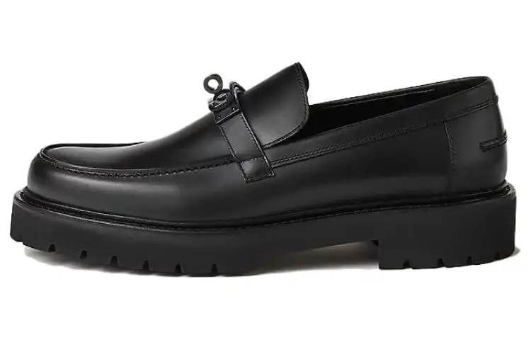 HERMES Icone Comfortable Round Toe Loafers Men's Black