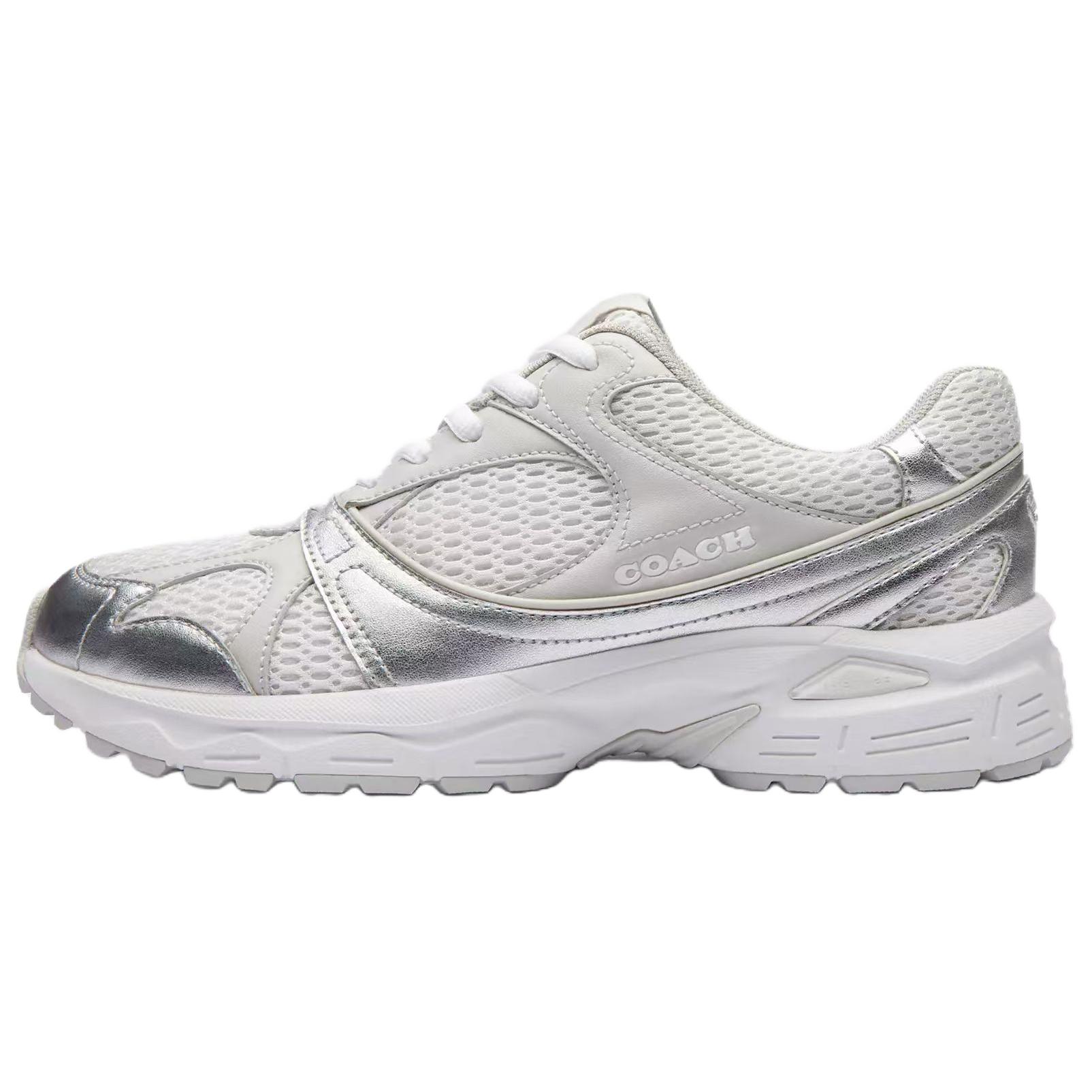 COACH Mesh, Leather Low top Casual Shoes Women's Silver