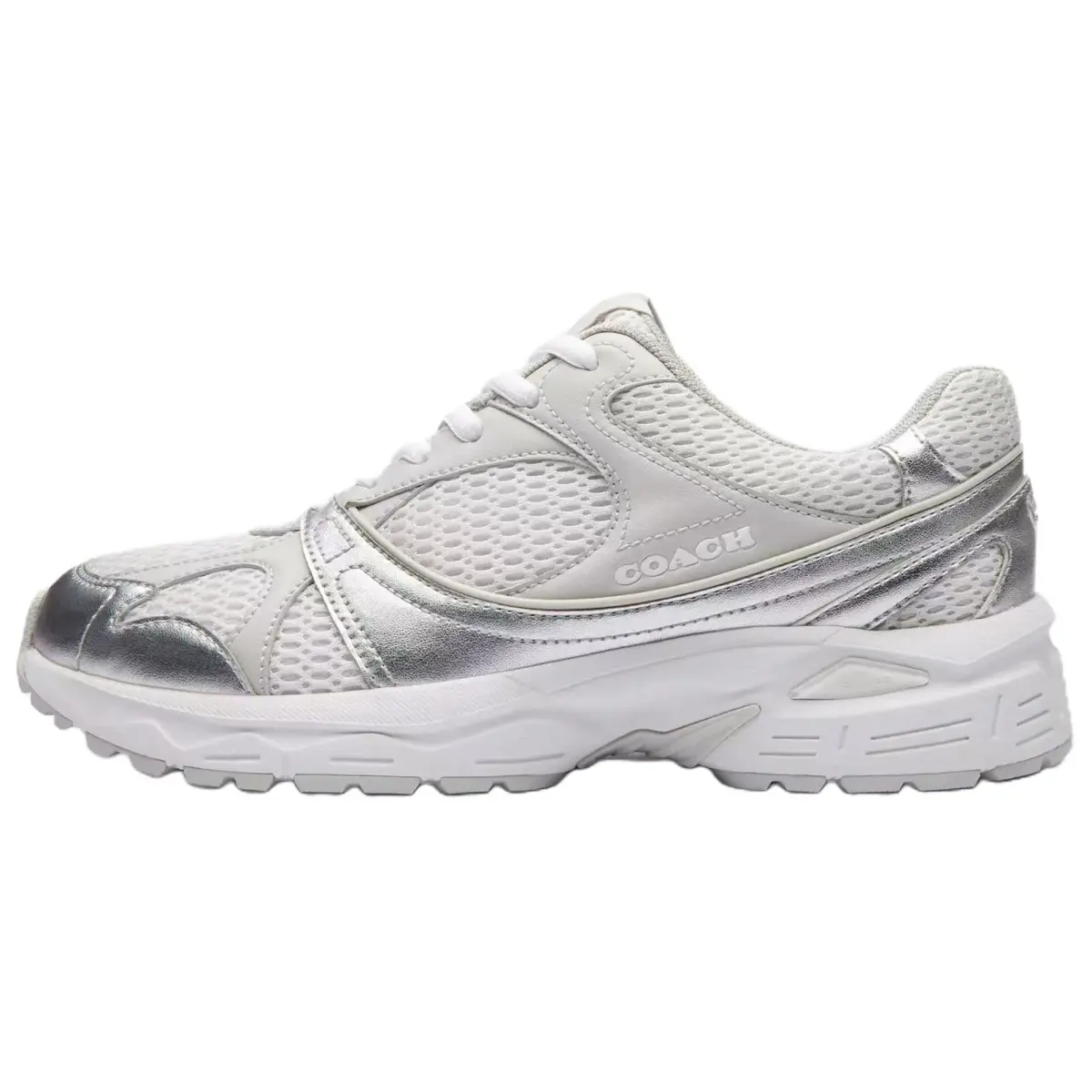 COACH Leather, Mesh Low top Casual Shoes Women's Silver