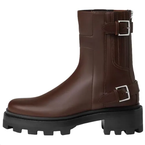 HERMES Jaimy Calfskin Ankle Boots Men's Umber