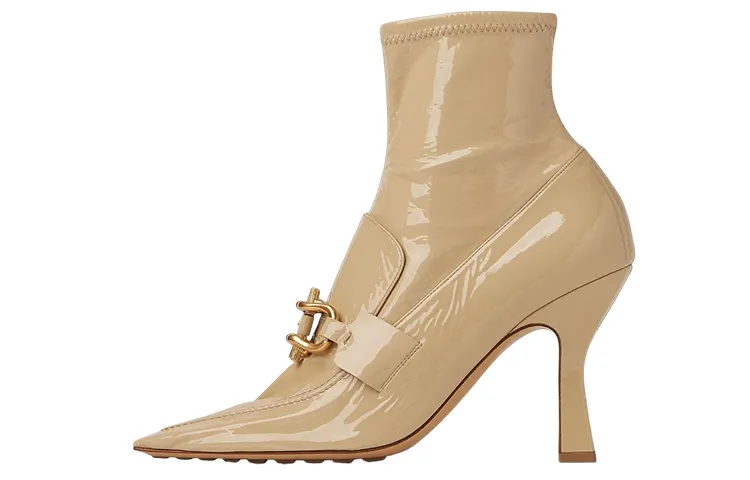 Bottega Veneta Madame Patent Leather Ankle Boots Women's Beige