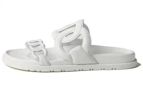 HERMES Extra Rubber Sole Quiet Slide Slippers Women's White