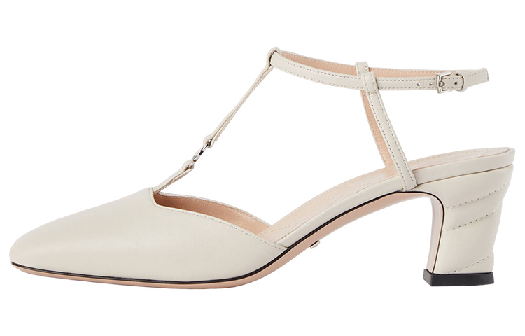 GUCCI PETITE GG Leather Chunky Heel High Heels 5.3cm Women's White