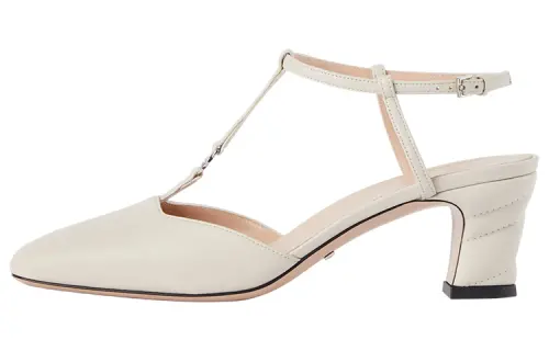 GUCCI PETITE GG Leather Chunky Heel High Heels 5.3cm Women's White