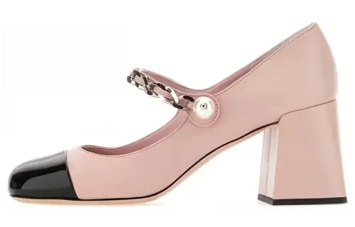 MIU MIU Leather Chunky Heel High Heels 6.5cm Women's Pink Black