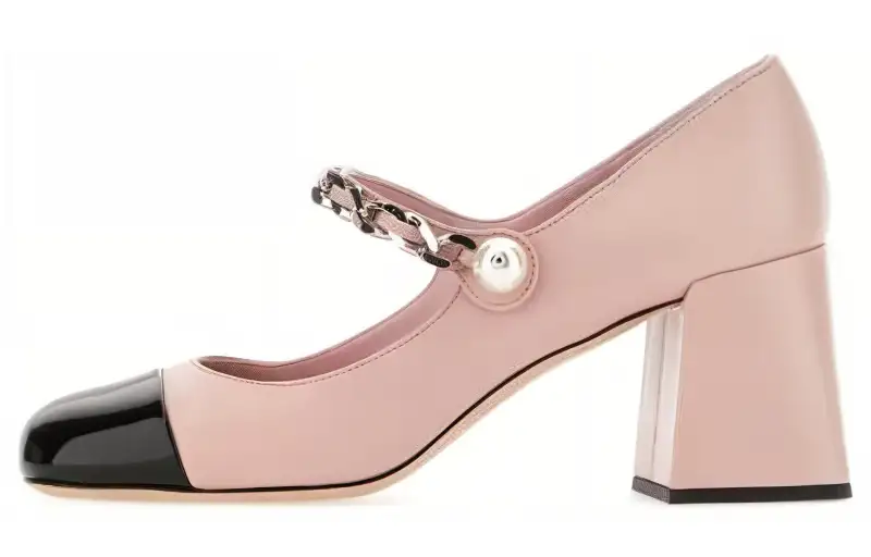 MIU MIU Leather Chunky Heel High Heels 6.5cm Women's Pink Black