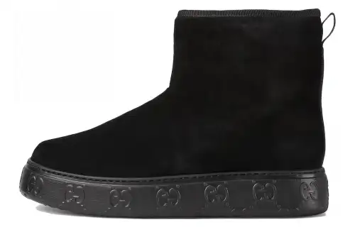 GUCCI Suede Comfortable Round Toe Short Snow Boots Women's Black