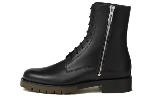 HERMES Hermès leather round toe zipper boots men's black