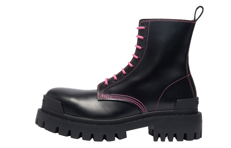 Balenciaga Strike Lace Up Combat Boots Black/Pink Women's