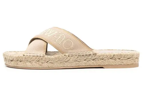 OFF WHITE Flat Rubber Sole Slide Slippers Women's Light Umber