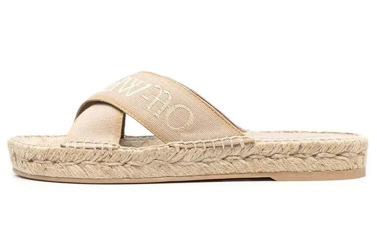 OFF WHITE Flat Rubber Sole Slide Slippers Women's Light Umber