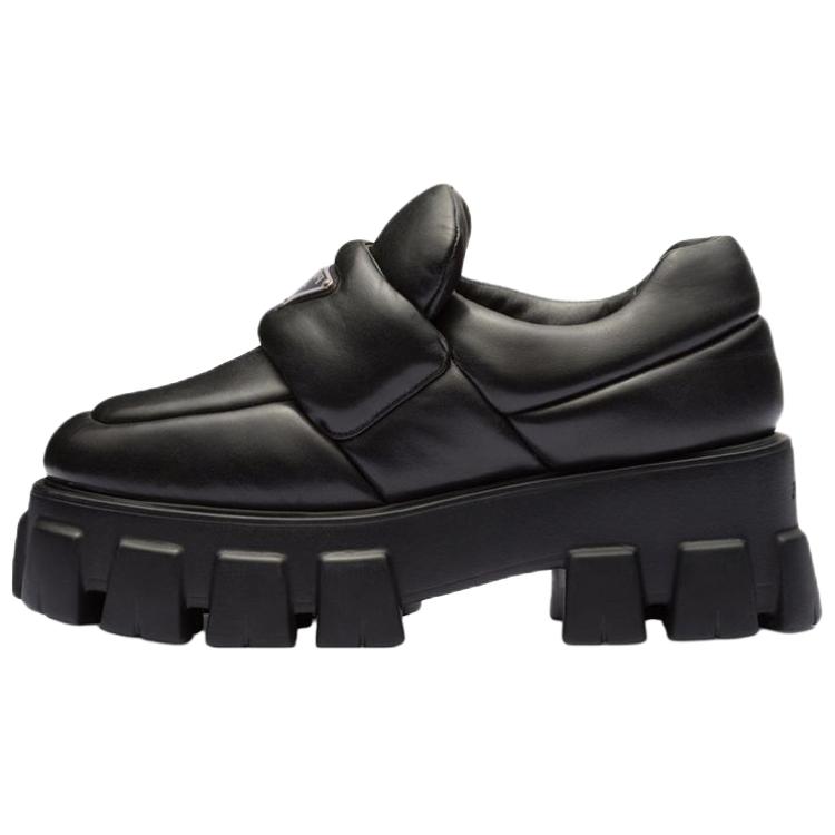 PRADA Soft Padded 55mm Loafers Black Nappa Leather Women's