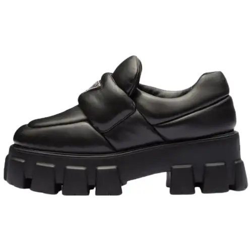 PRADA Soft Padded 55mm Loafers Black Nappa Leather Women's