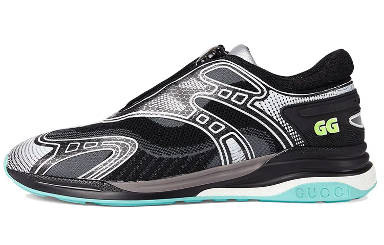 GUCCI Fabric Round Tip Cushioning Low top Sports Casual Shoes Men's Black Blue