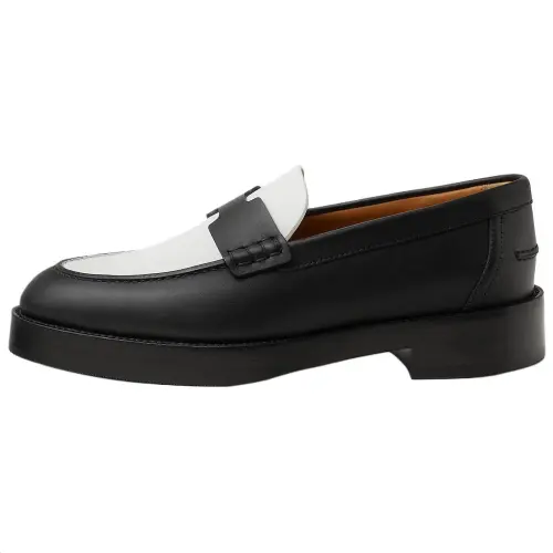 HERMES Hour Calfskin Casual Shoes Women's Black White