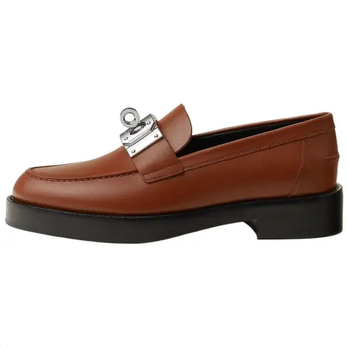 HERMES Hot Calfskin Loafers 4cm Women's Brown