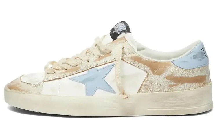 Golden Goose Stardan Sports Stylish Skateboarding Shoes Men's White Blue Distressed