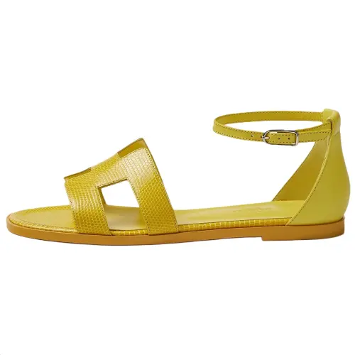 HERMES Santorini Lizard Skin One Strap Sandals Women's Yellow