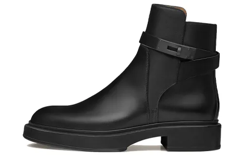 HERMES Veo Cow Leather Ankle Boots Women's Pure Black