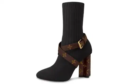 LOUIS VUITTON Silhouette Ankle Boots 'Black With Monogram Heel And Strap' Women's