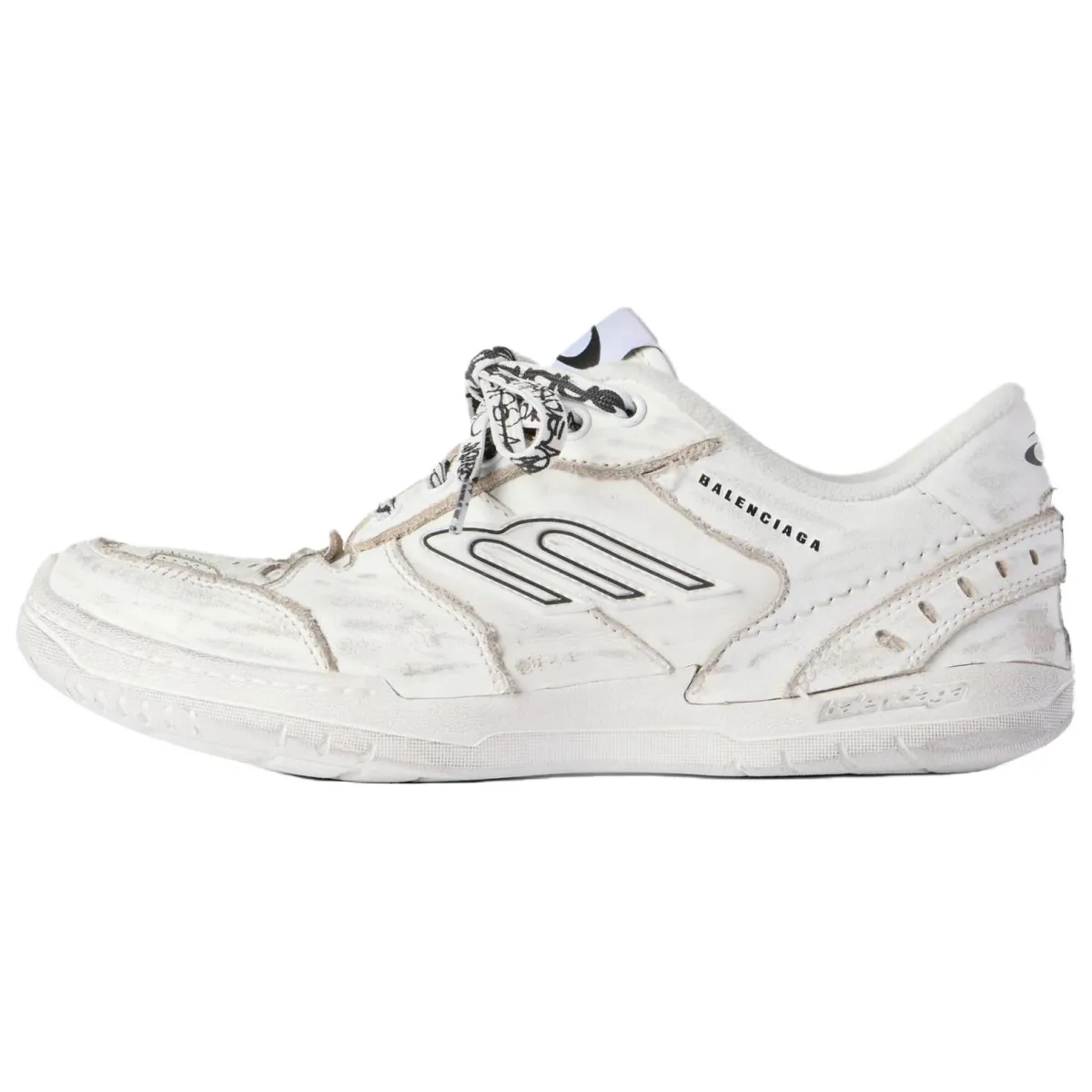 Balenciaga Hamptons Worn Out Cow Leather Low top Skateboard Shoes Women's White