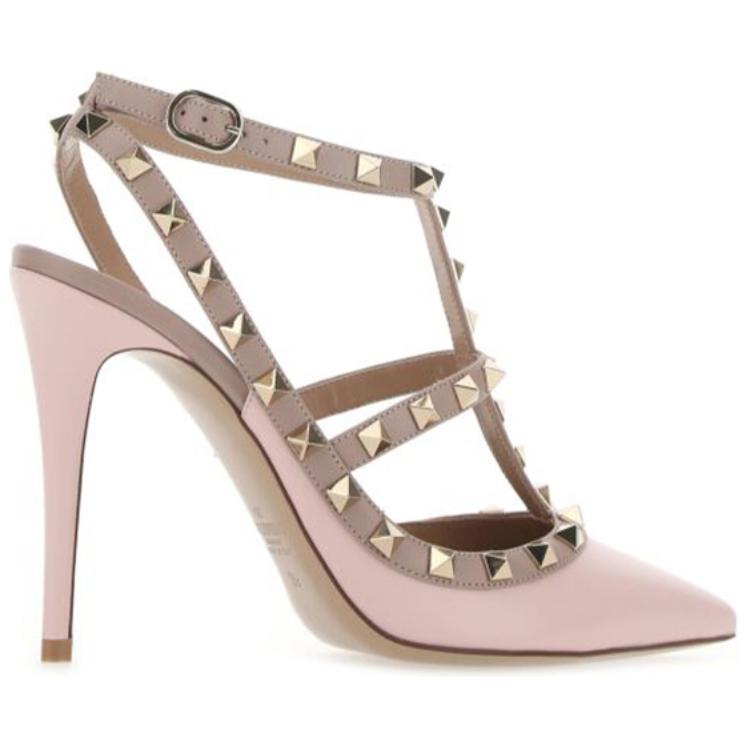 Valentino Rockstud Leather Slim Heel High Heels 10cm Women's Pink