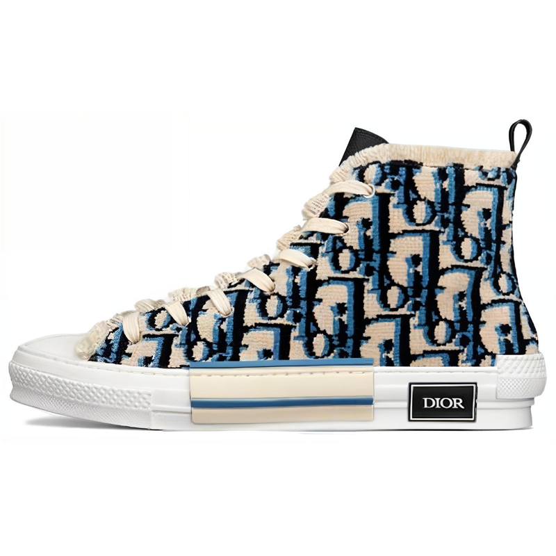 DIOR Dior B23 Oblique Tapestry Casual Daily High Top Fashion Sneakers Men's Navy Blue