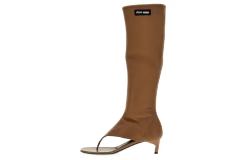 MIU MIU Leather Knee high Boots Women's Brown