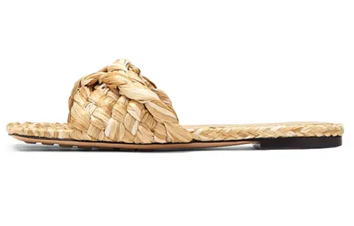 Bottega Veneta Raffia Stretch Flat Sandals Macadamia Women's