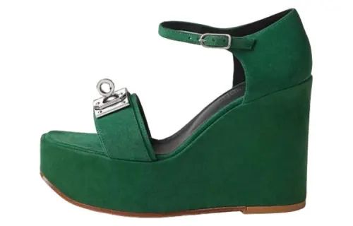 HERMES Hilda Leather One Strap Sandals 12cm Women's Green