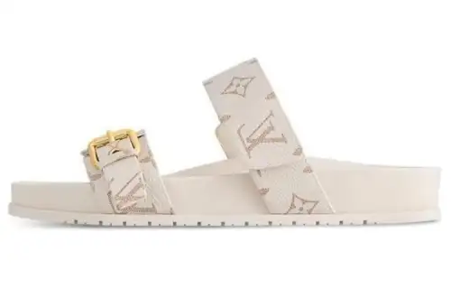 LOUIS VUITTON Bom Dia Rubber Sole Quiet Slide Slippers Women's White