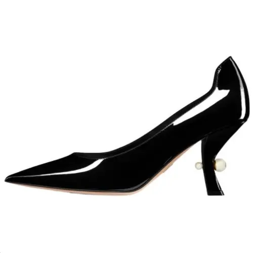 DIOR Tribales Patent Leather Irregular Heel High Heels 8cm Women's Black