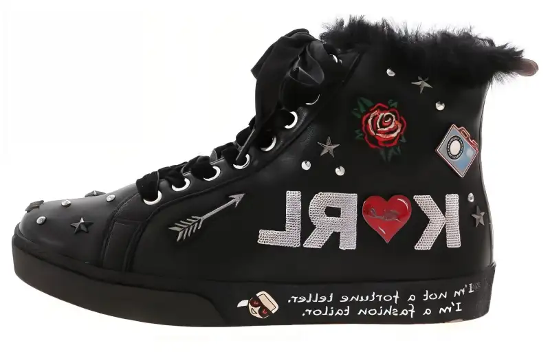 KARL LAGERFELD / Karl Lagerfeld Jeans Leather High top Skateboard Shoes Women's Black