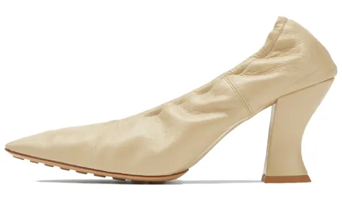 Bottega Veneta Almond Leather Chunky Heel High Heels 7.5cm Women's Sucrose