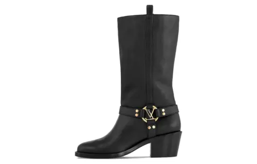 LOUIS VUITTON BIKER Cow Leather Knee high Boots 5CM Women's Black